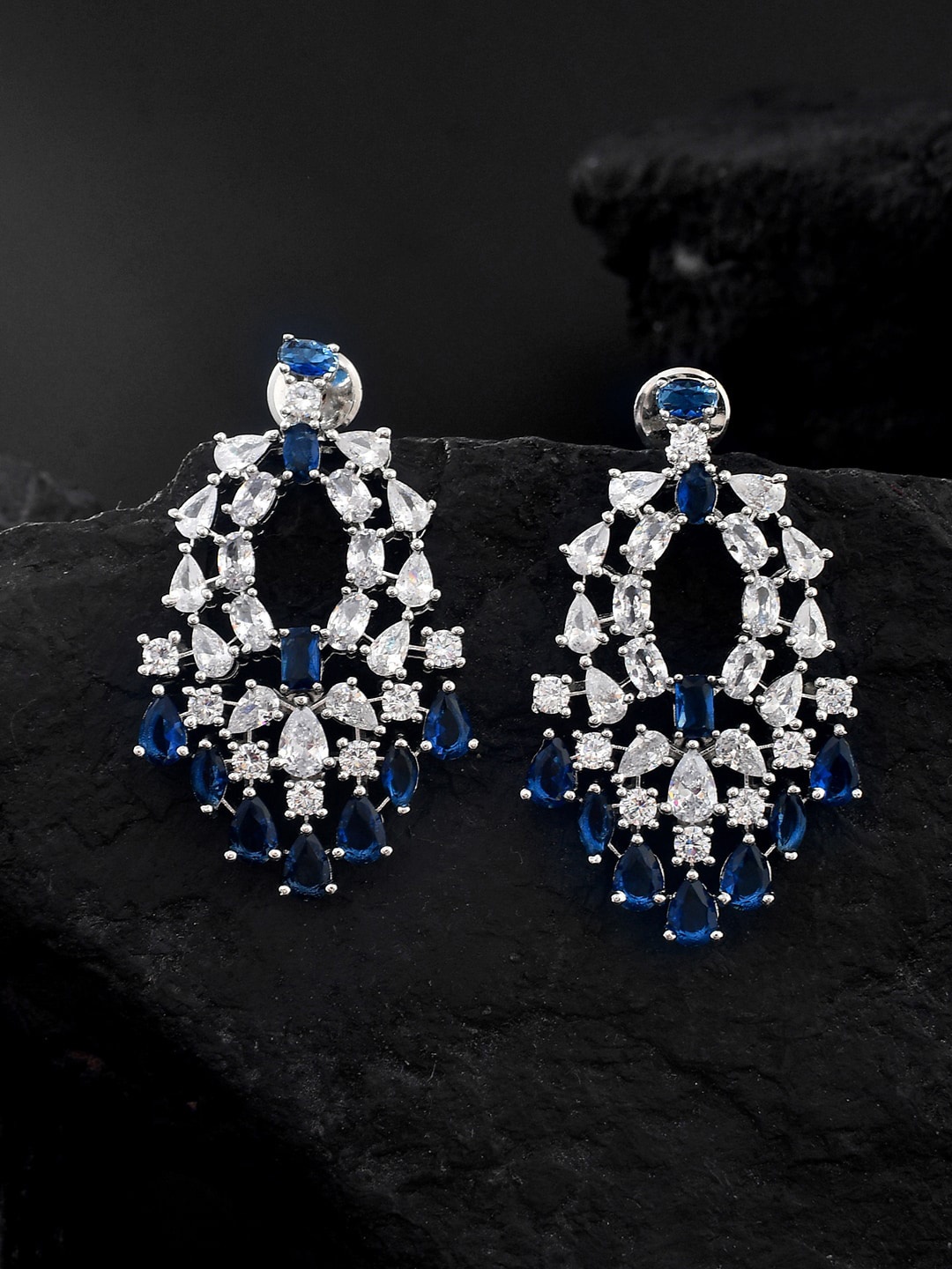 

Voylla Rhodium-Plated Cubic Zirconia Drop Earrings, Silver
