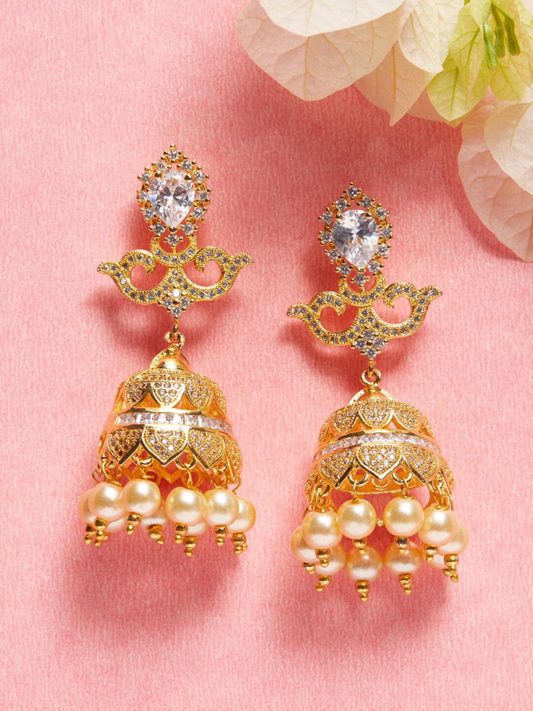 

Voylla Gold-Plated Cubic Zirconia Jhumkas