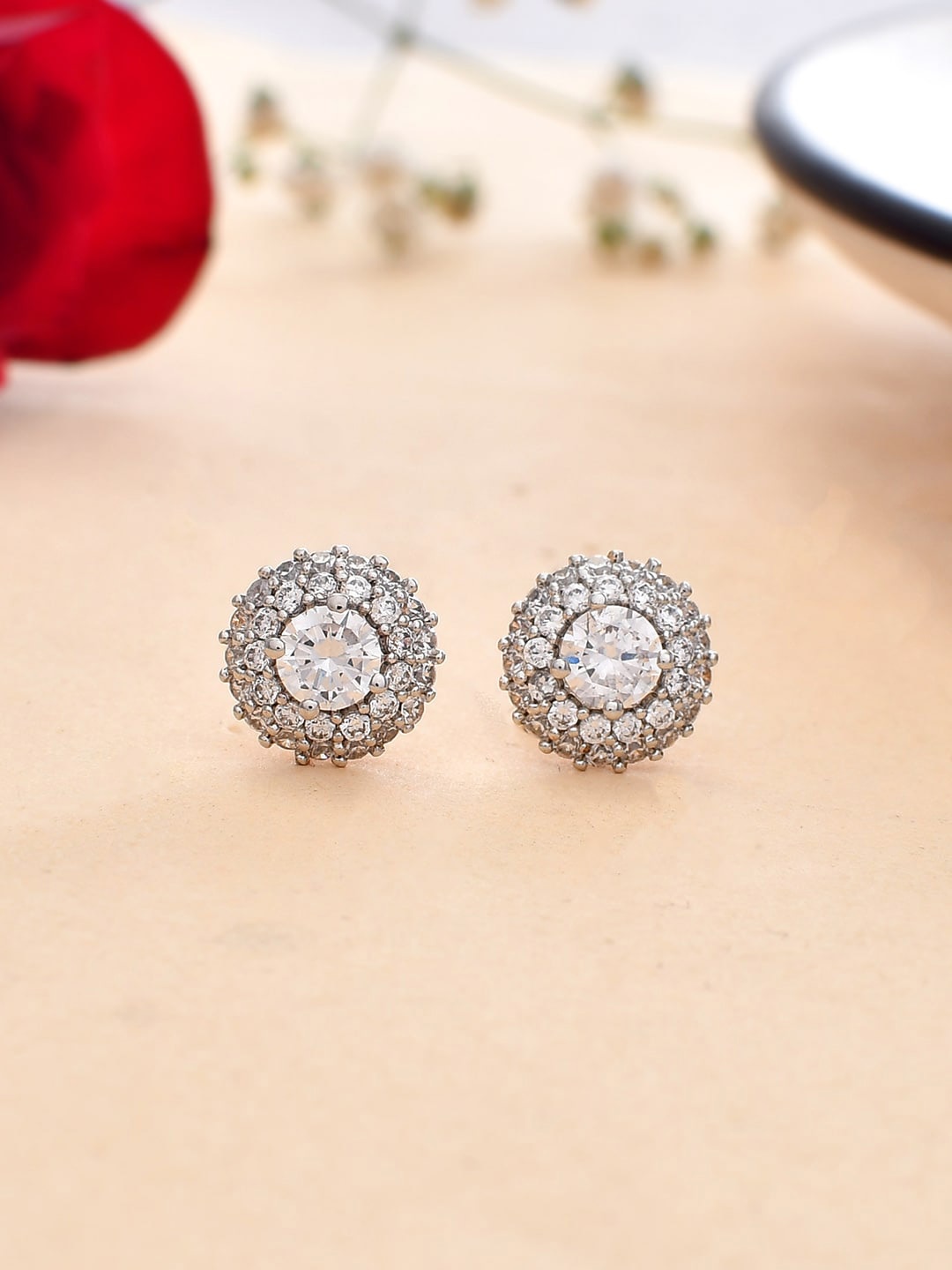 

Voylla Silver-Toned Cubic Zirconia Studs Earrings