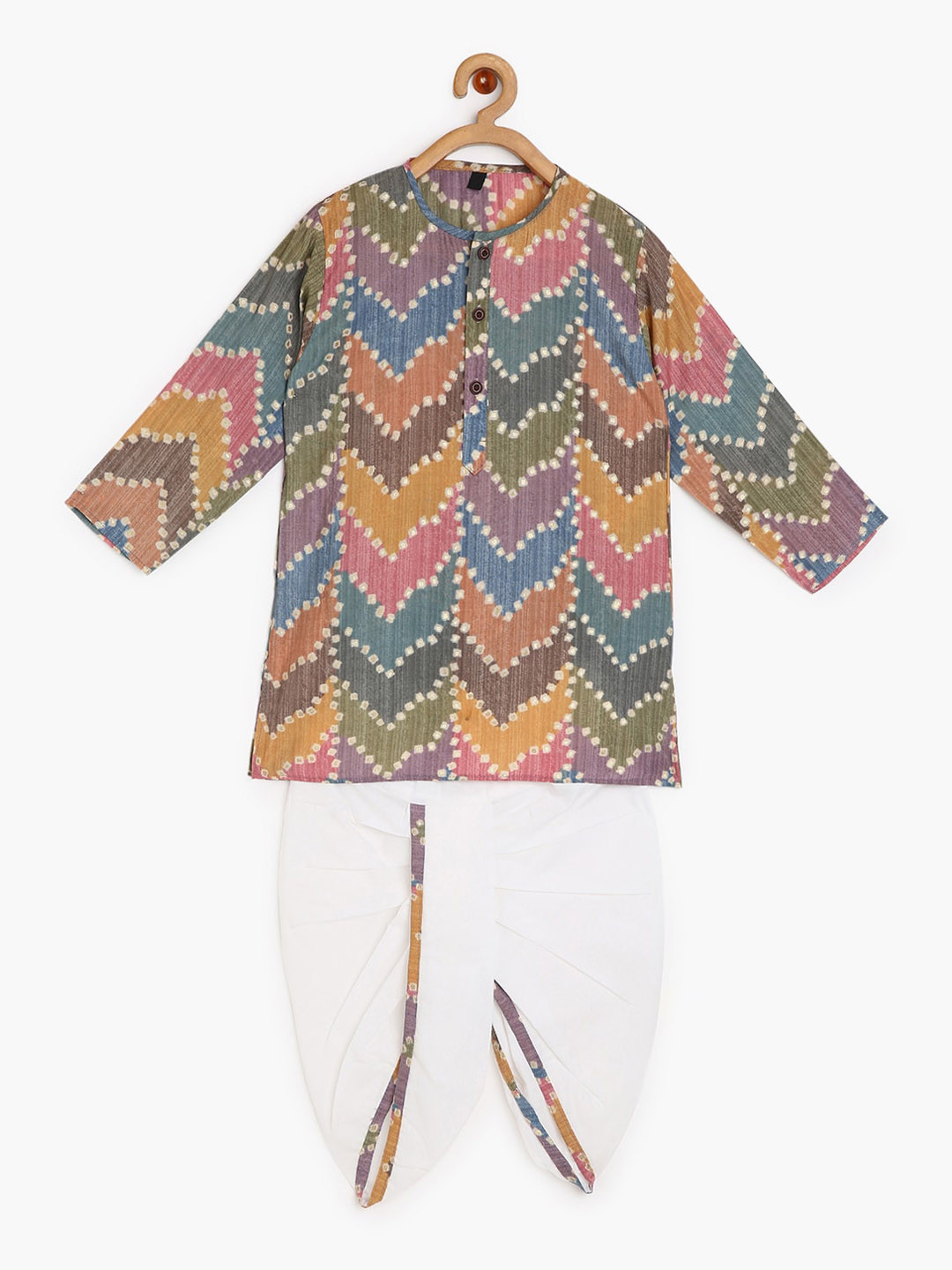 

CHAYIM Kids Bandhani Printed Kurta with Dhoti Pants, White