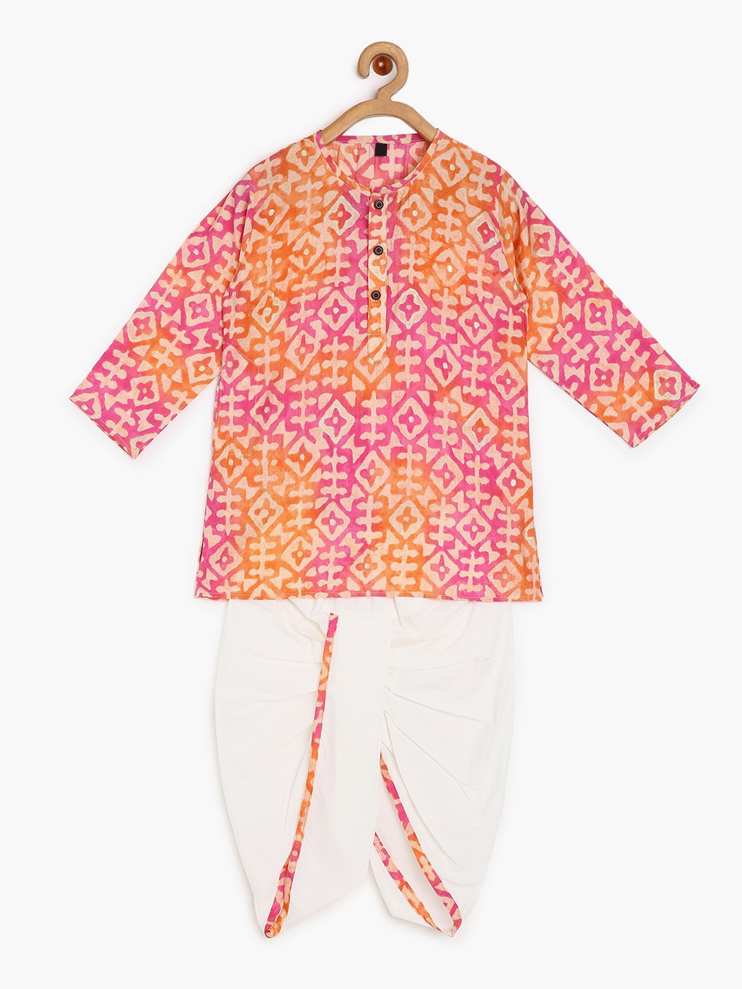 

CHAYIM Kids Abstract Printed Kurta with Dhoti Pants, White