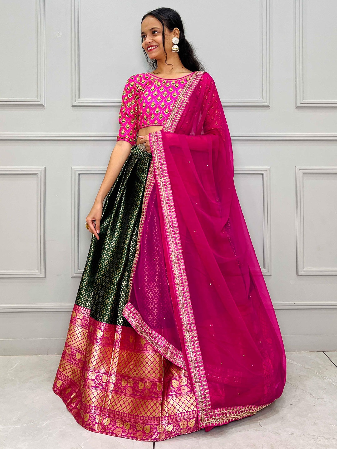 

Fabcartz Green Semi-Stitched Lehenga & Unstitched Blouse With Dupatta