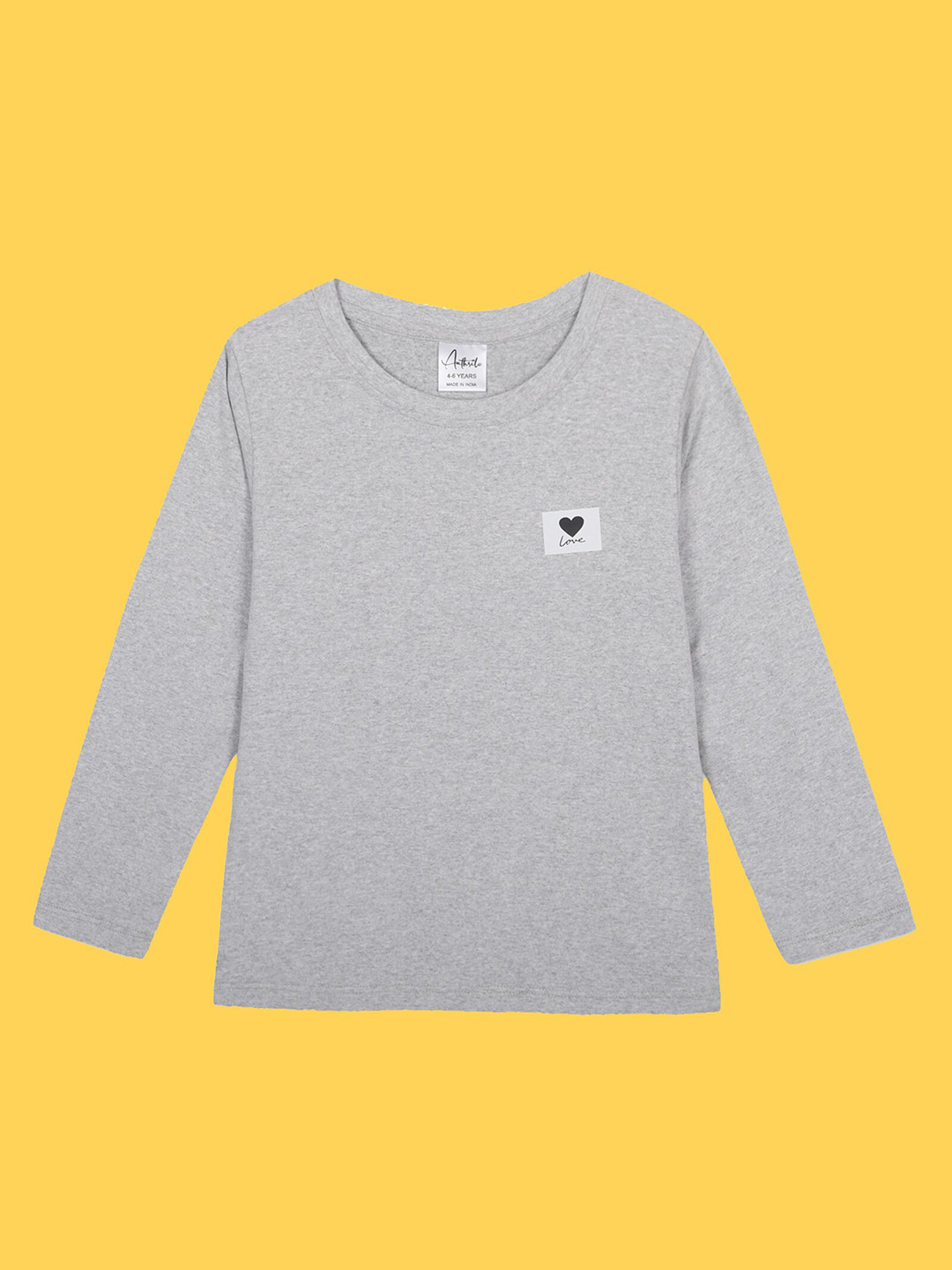 

Anthrilo Girls Long Sleeves Round Neck Comfort Fit Cotton T-shirt, Grey melange