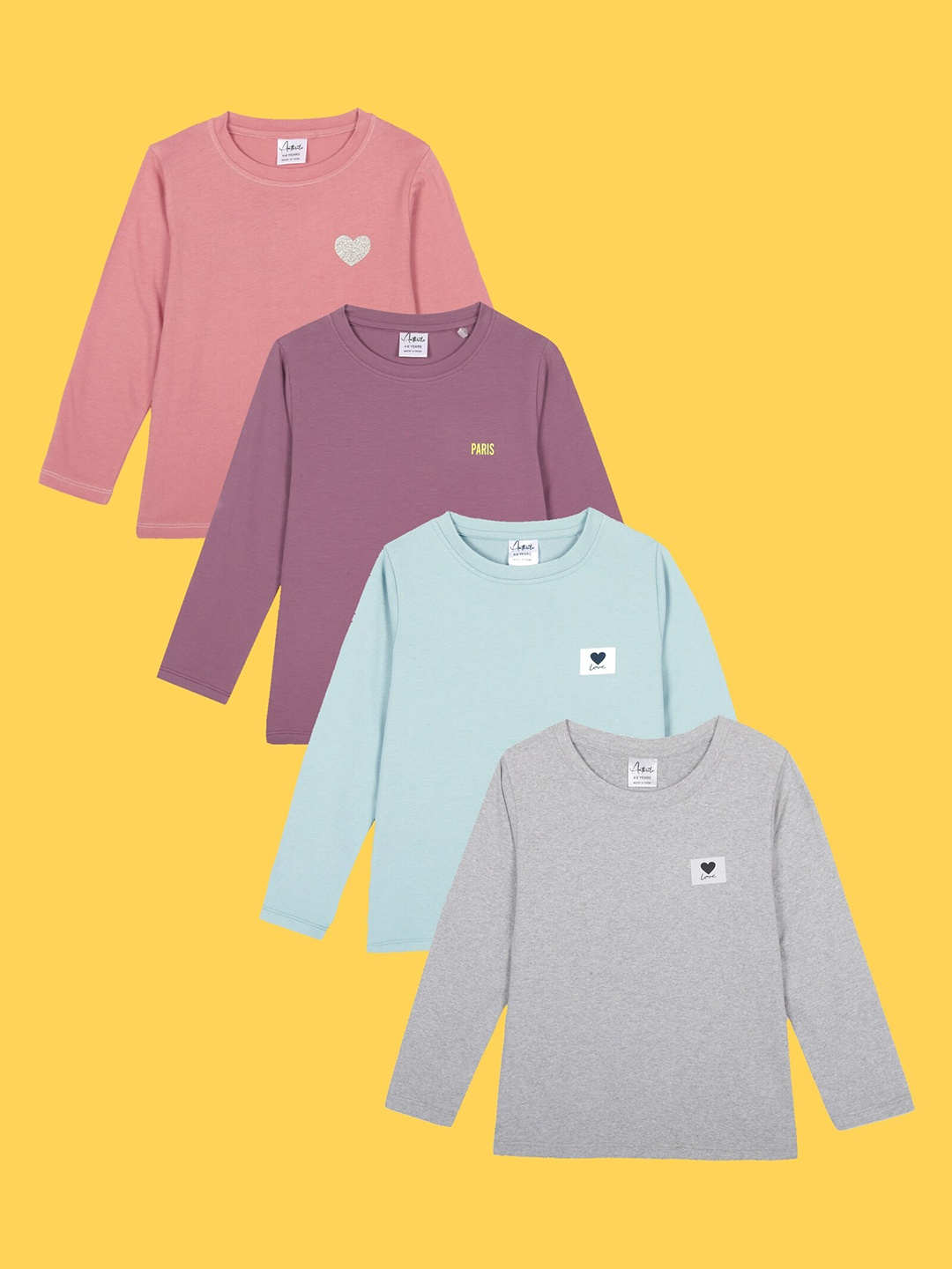 

Anthrilo Girls Pack Of 4 Long Sleeves Comfort Fit Cotton T-shirts, Grey