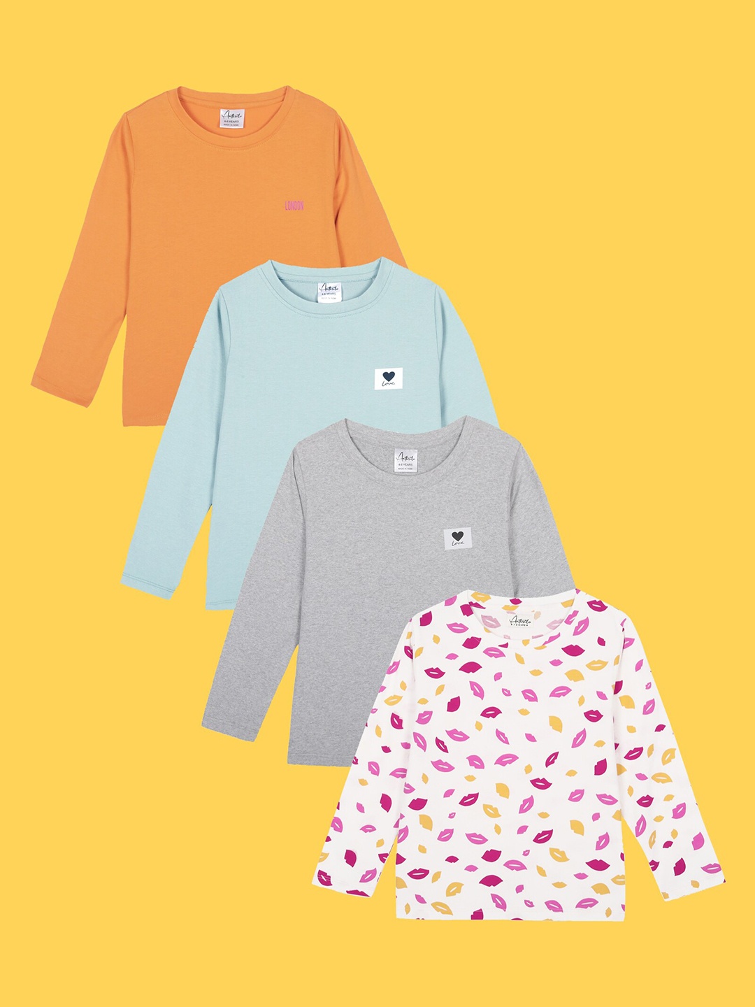 

Anthrilo Girls Pack Of 4 Long Sleeves Comfort Fit Cotton T-shirts, Grey