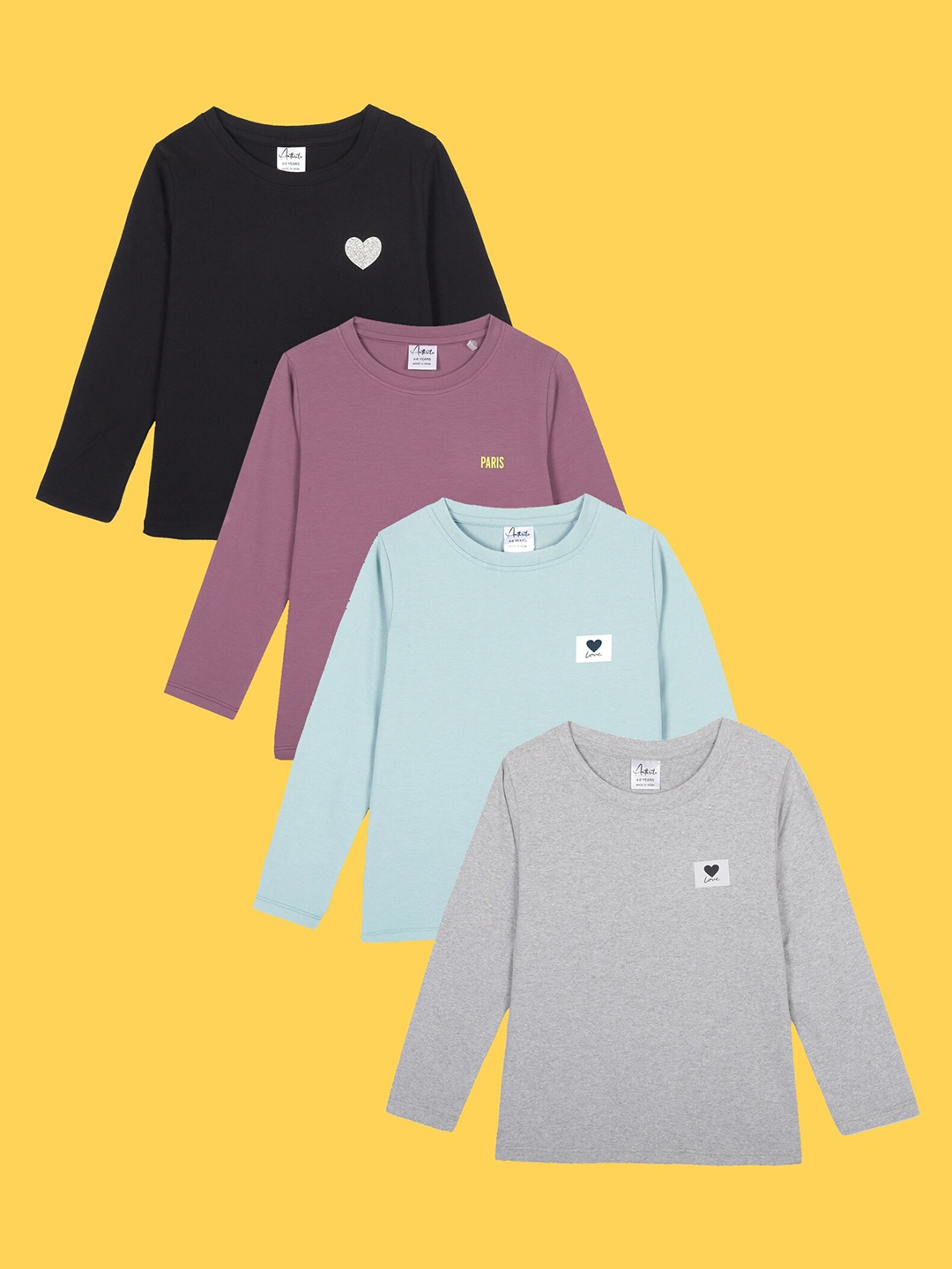 

Anthrilo Girls Pack Of 4 Round Neck Long Sleeves T-shirt, Grey