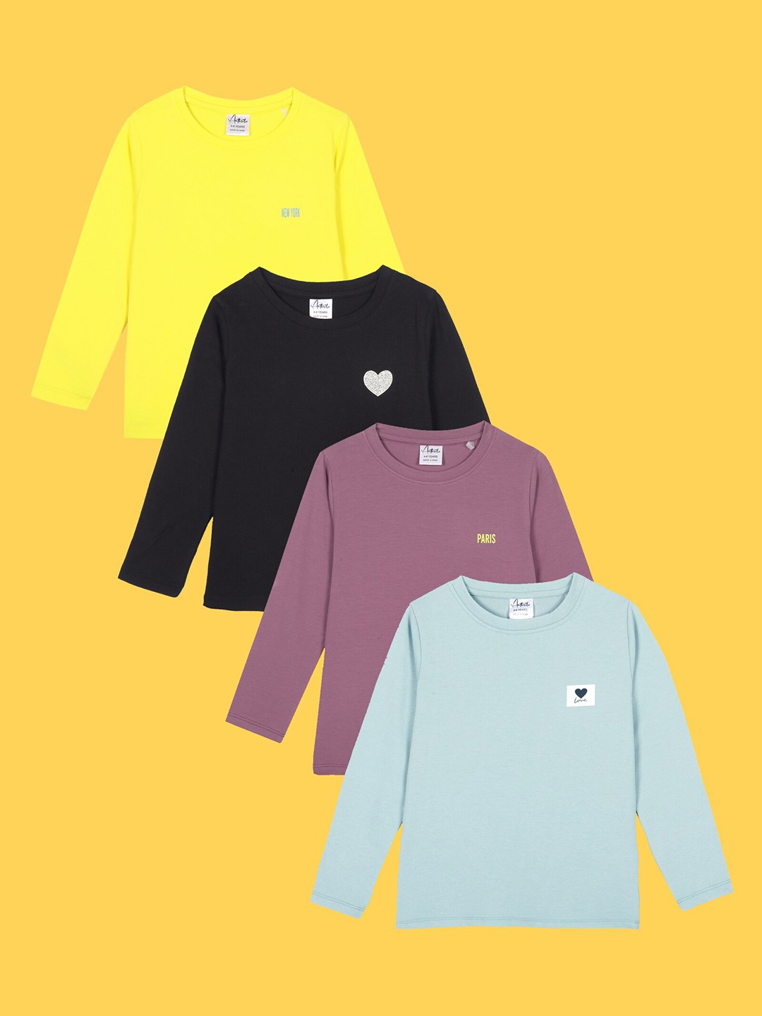 

Anthrilo Girls Pack Of 4 Round Neck Long Sleeves T-shirt, Purple