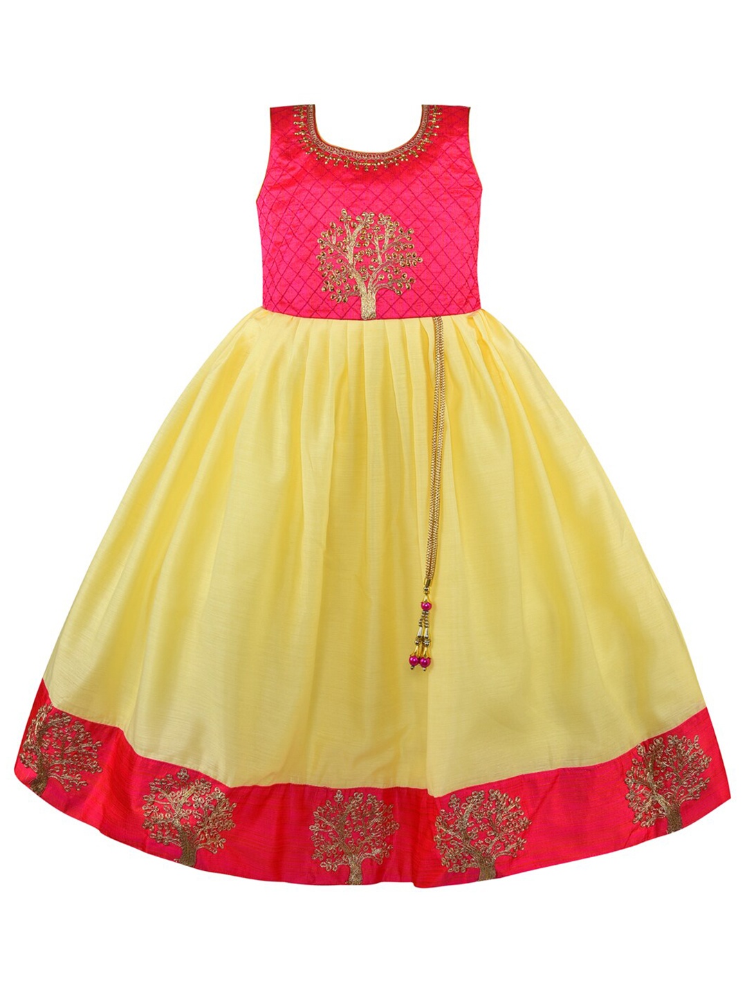 

Wish Karo Girls Floral Embroidered Cotton Fit & Flare Ethnic Dress, Yellow