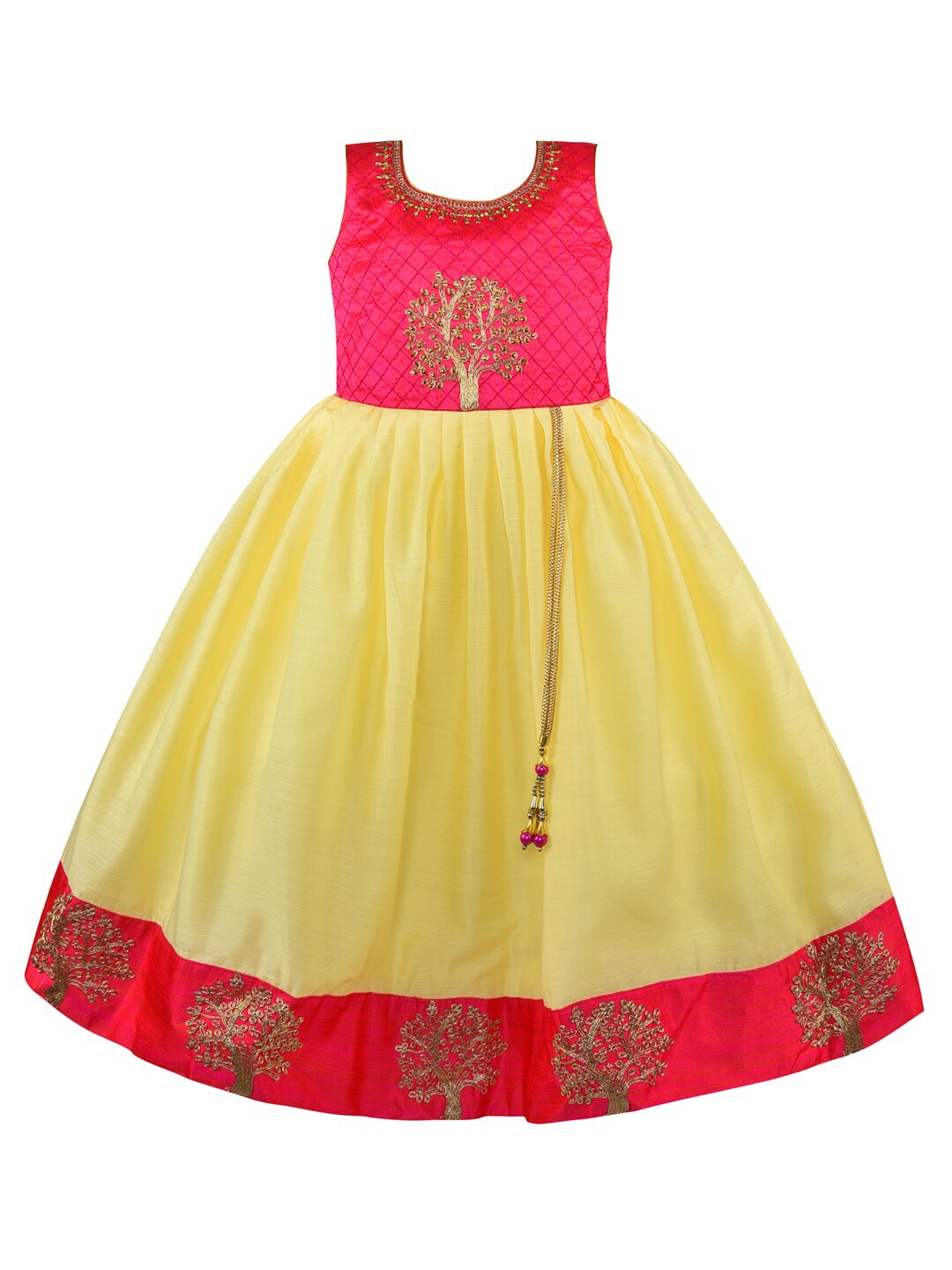 

Wish Karo Girls Floral Embroidered Cotton Fit & Flare Ethnic Dress, Yellow