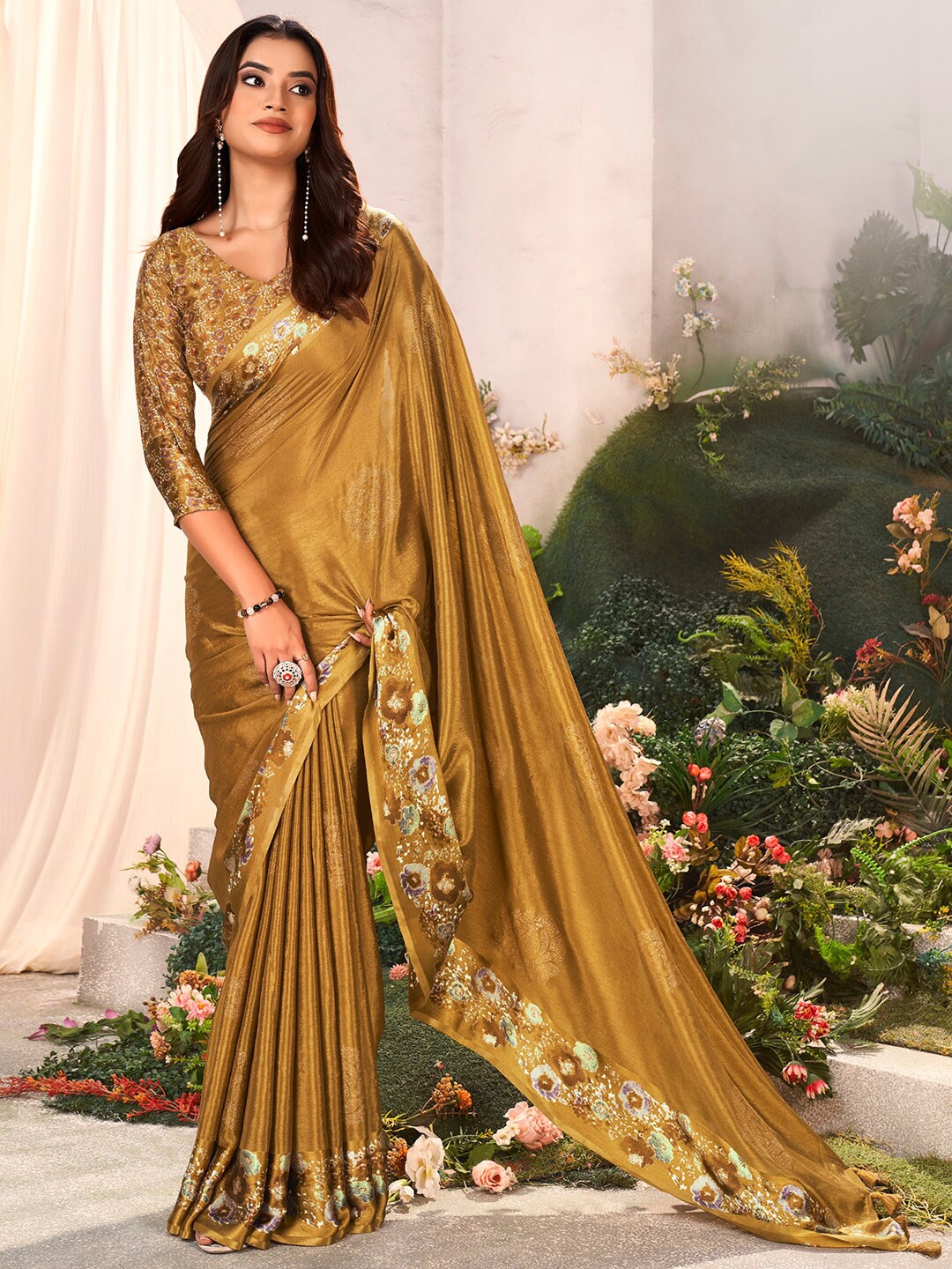 

Saree mall Embellished Pure Chiffon Sarees, Camel brown