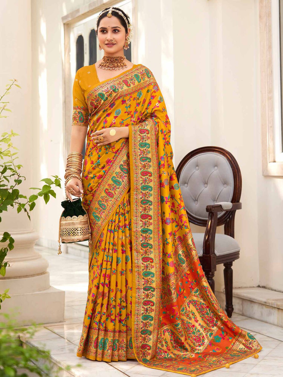 

Saree mall Ethnic Motifs Printed Bagh Sarees, Mustard