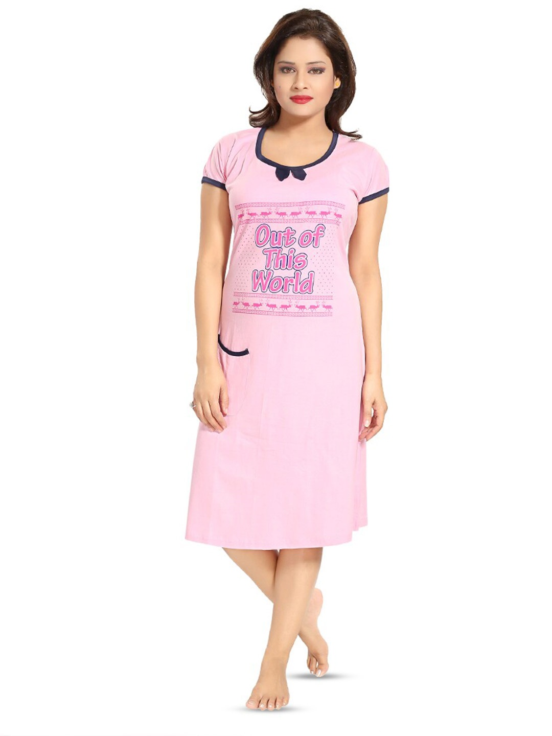

ATTEMPT White Printed Nightdress, Pink