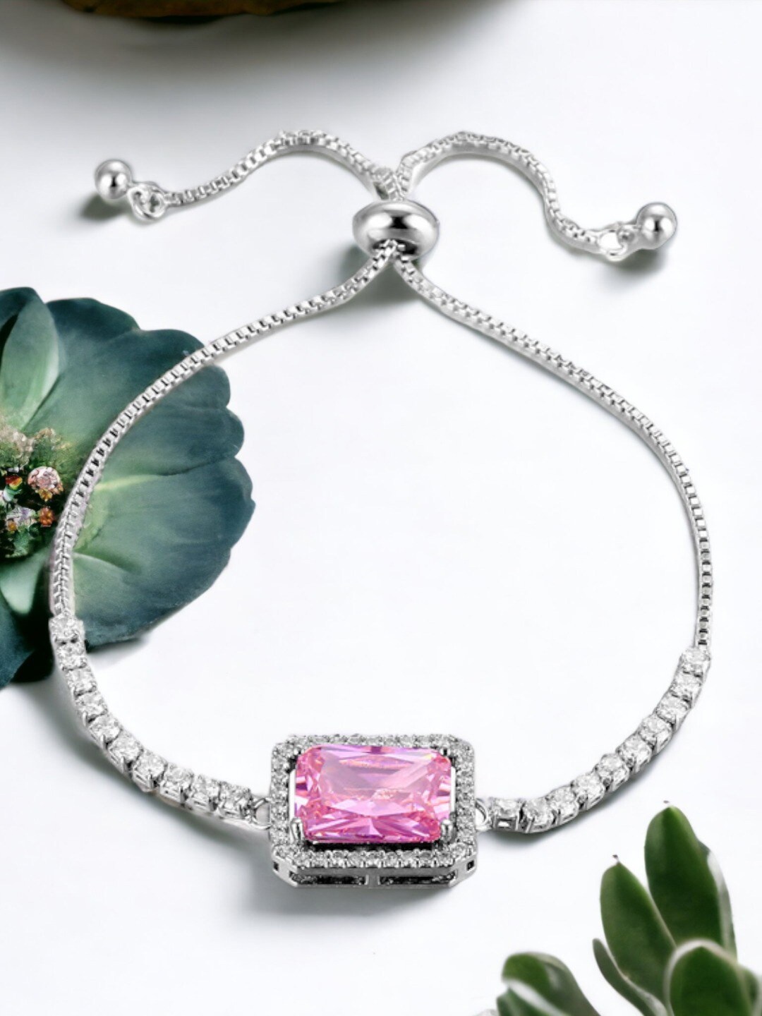 

Designs & You Cubic Zirconia Silver Plated Wraparound Bracelet, Pink