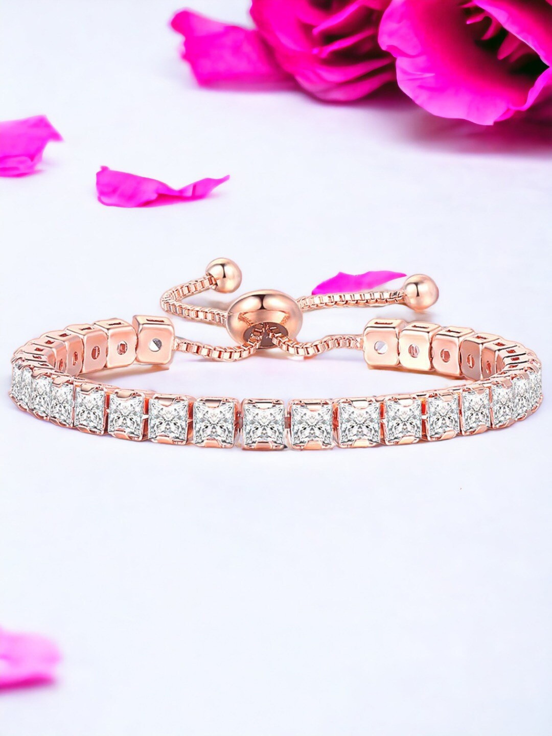

Designs & You Rose Gold-Plated Cubic Zirconia-Studded Wraparound Bracelet