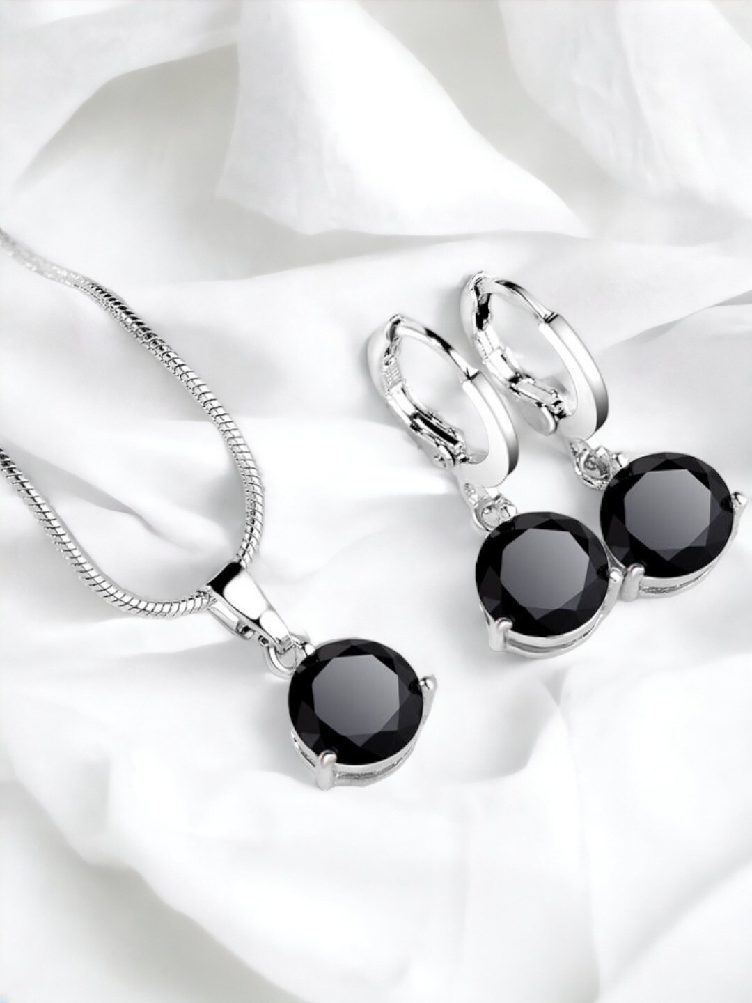 

Designs & You Silver-Plated Cubic Zirconia Studded Pendant Set, Black