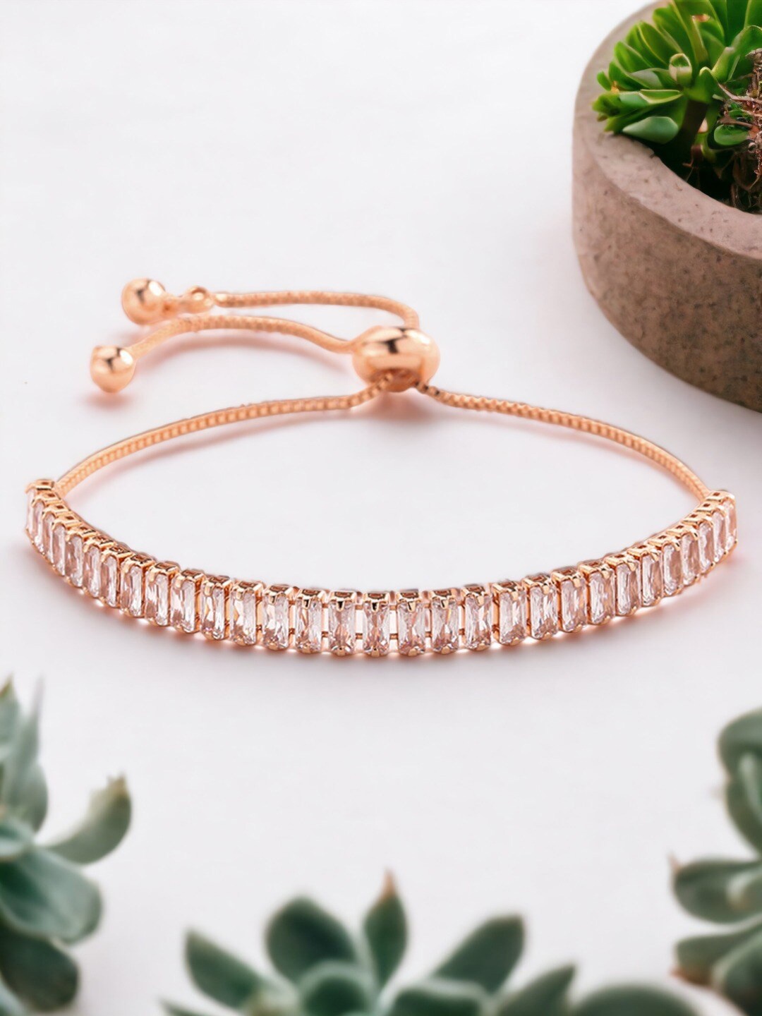 

Designs & You Rose Gold-Plated Cubic Zirconia-Studded Wraparound Bracelet