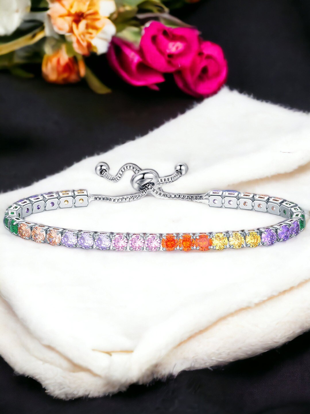 

Designs & You Silver-Plated Cubic Zirconia Studded Tennis Bracelet