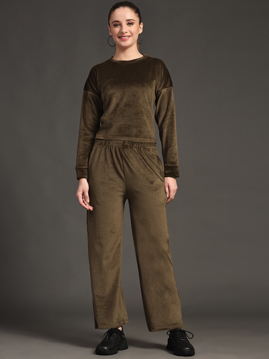 

KALINI Woollen Round-Neck Oversized Co-Ords, Olive