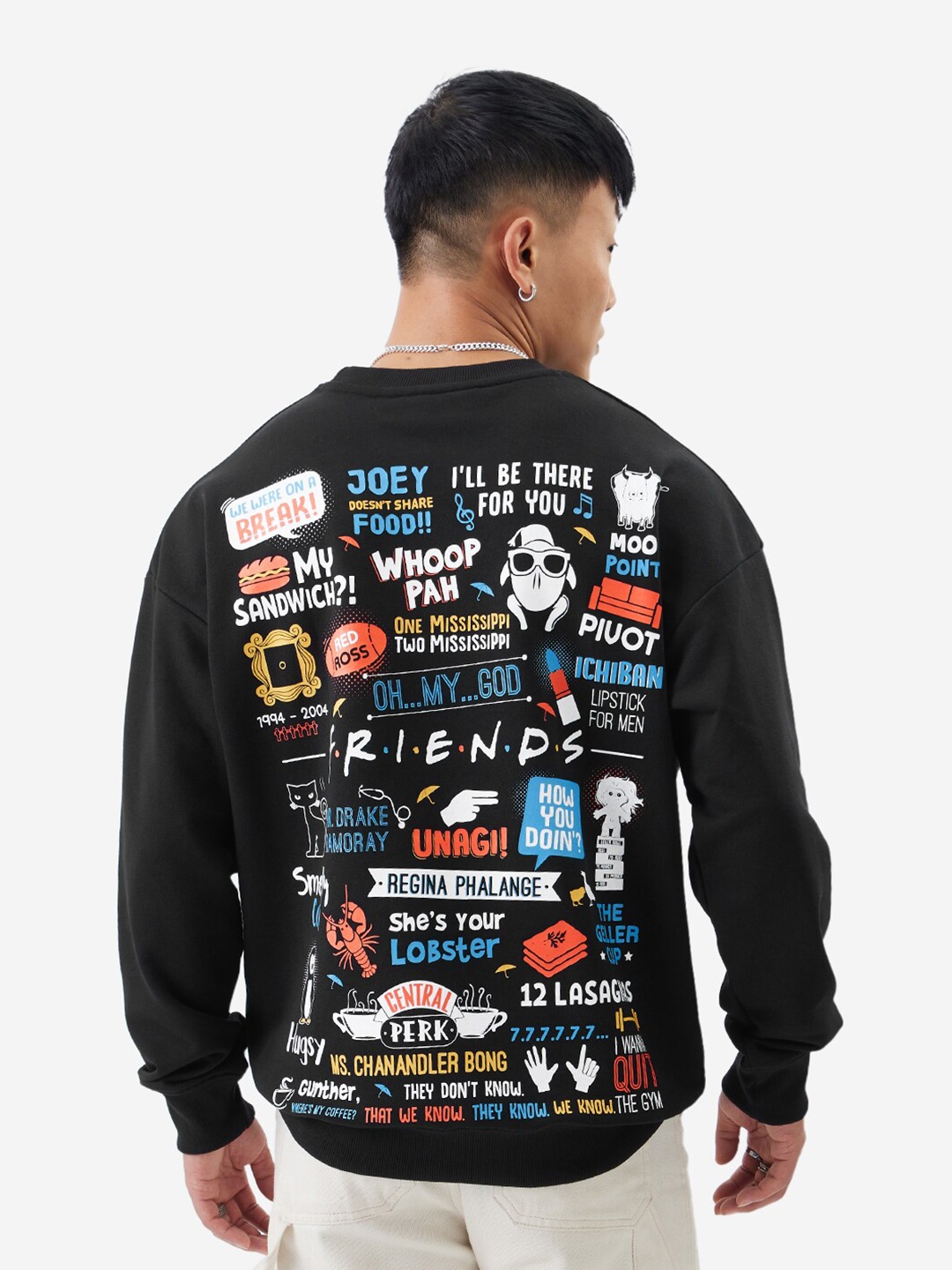 

The Souled Store Black Friends Printed Drop-Shoulder Sleeves Oversized Sweatshirt