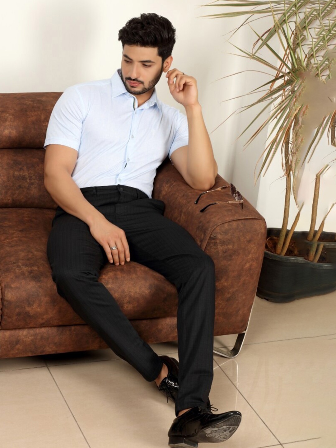 

Melvin Jones Comfort Slim Fit Pure Cotton Knitted Shirt, Blue