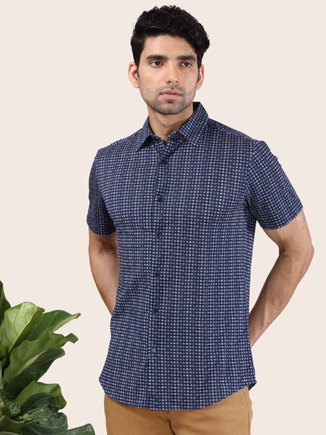 

Melvin Jones Comfort Slim Fit Pure Cotton Printed Casual Shirt, Navy blue