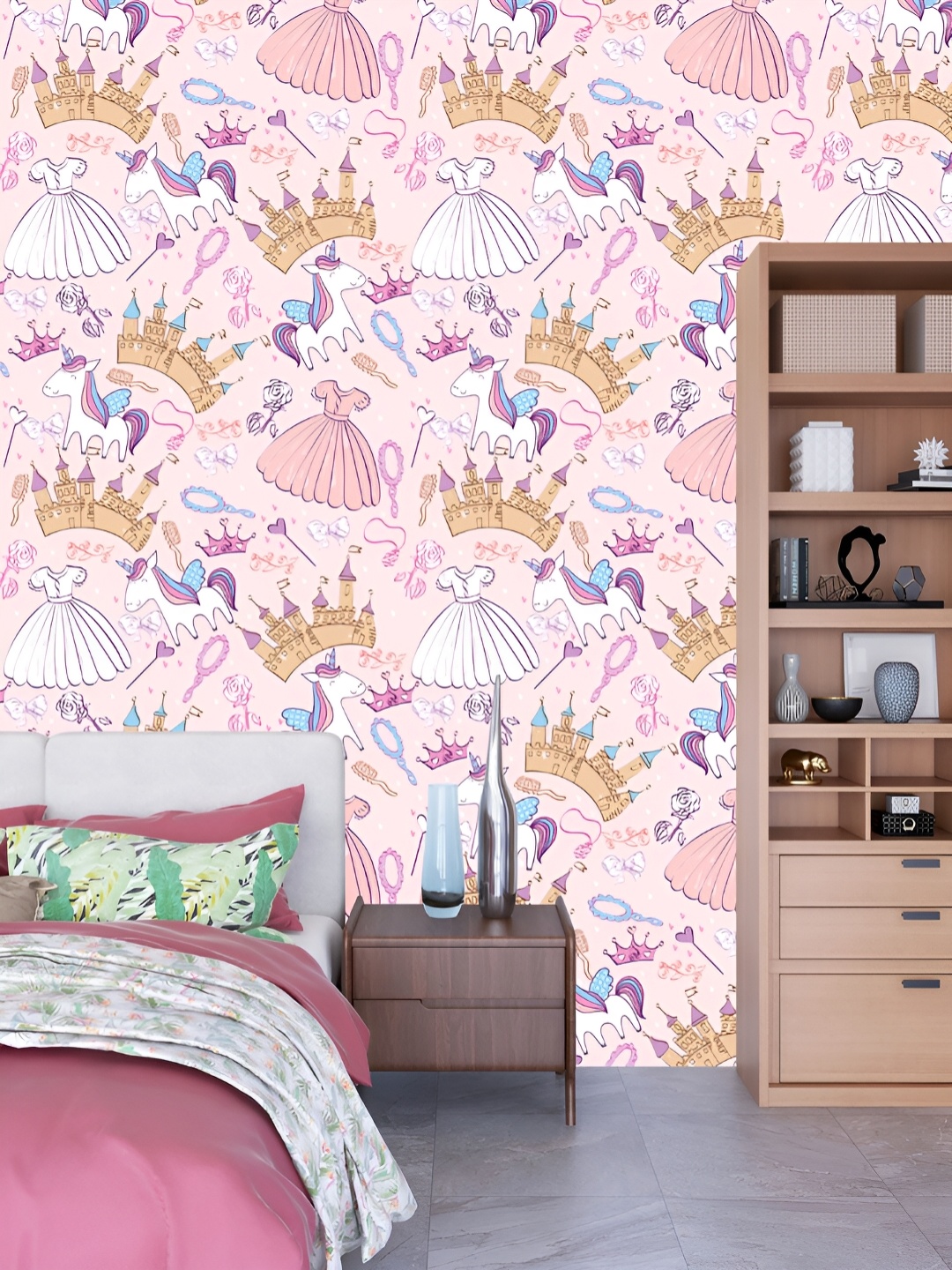 

DWELLSINDIA Pink & Purple Princess Dress Self Adhesive Waterproof Removable Wallpaper