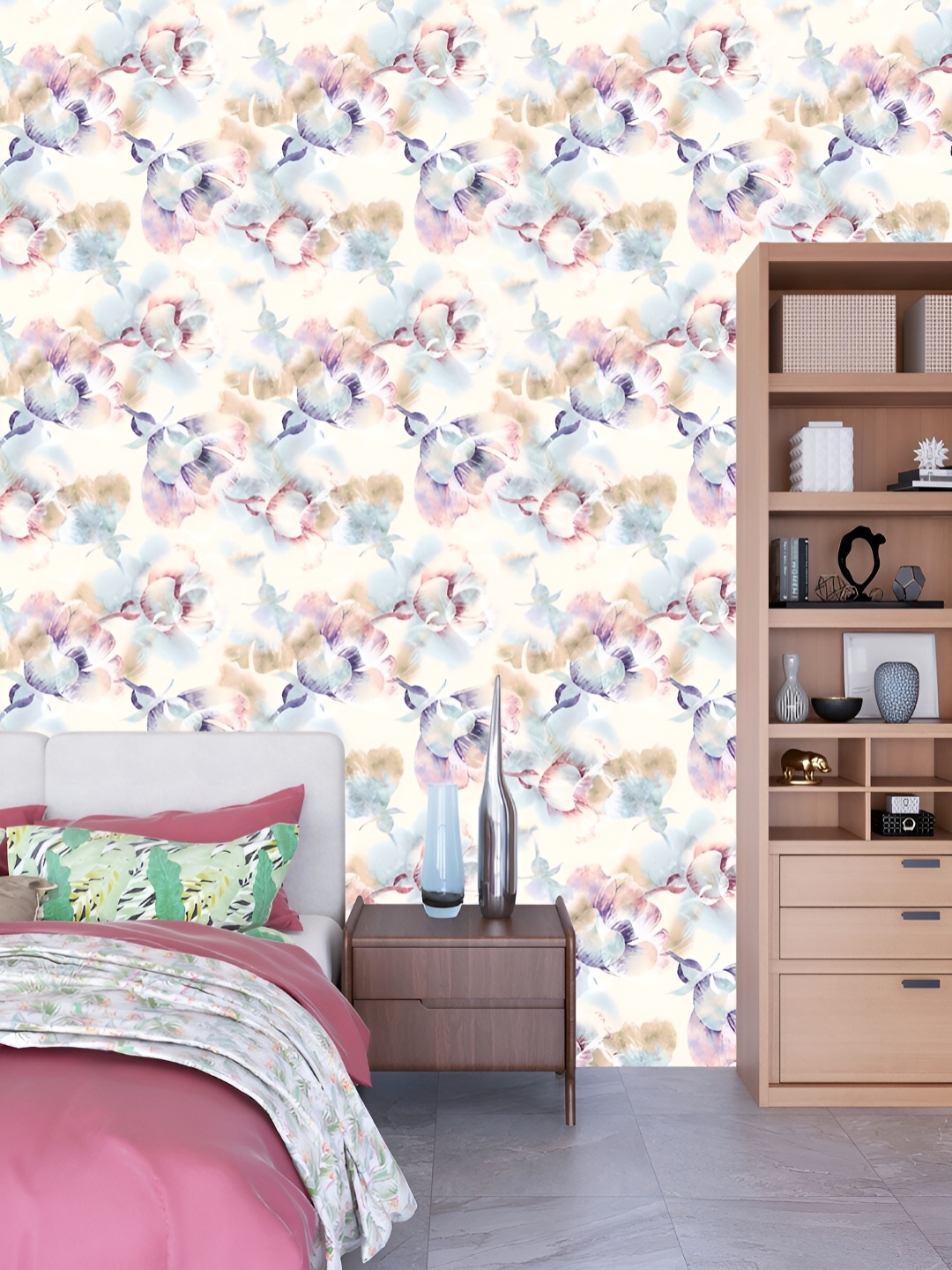 

DWELLSINDIA White & Blue Printed Waterproof Wallpaper, Beige
