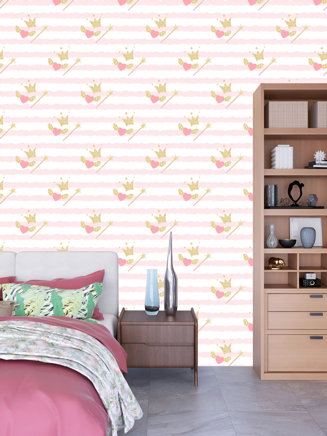 

DWELLSINDIA Pink & Cream Colored Printed Waterproof Wallpaper