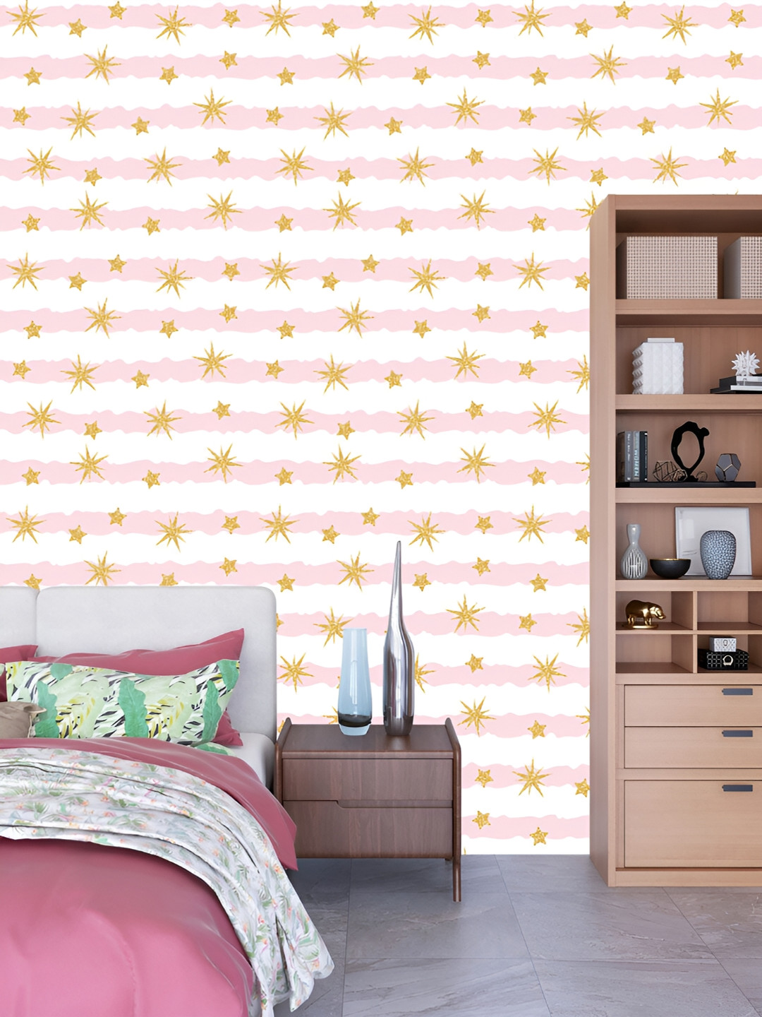 

DWELLSINDIA White & Pink Star-Printed Self-Adhesive Waterproof Laminated Wallpaper