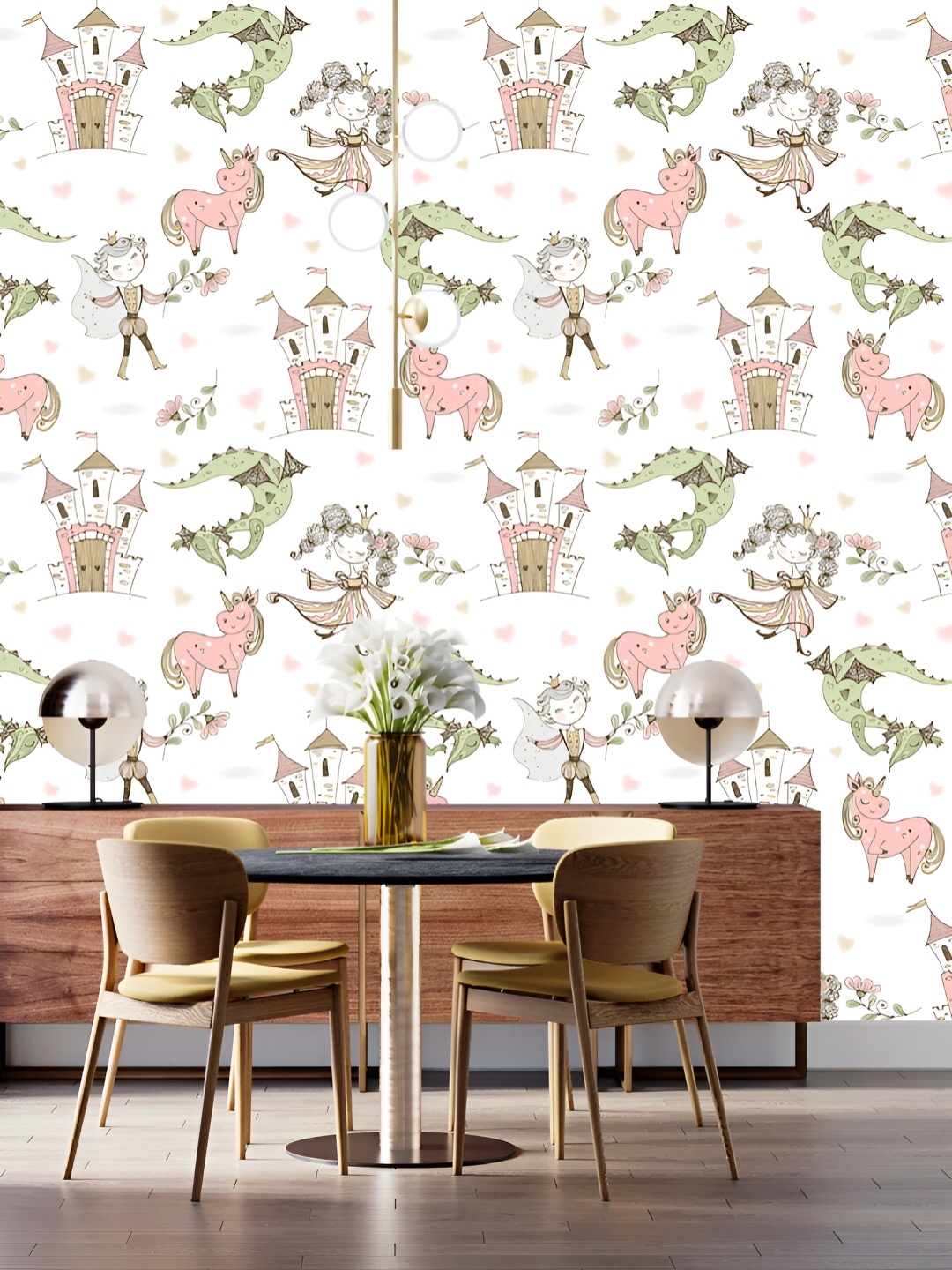 

DWELLSINDIA Cream & Pink Fantacy Printed Waterproof Wallpaper