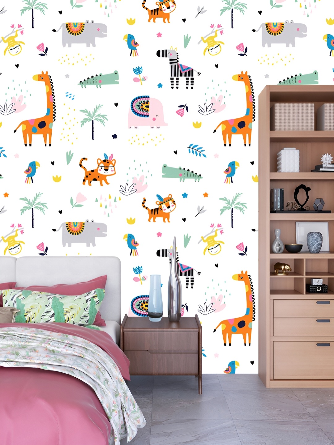 

DWELLSINDIA White & Grey Animal Printed Self Adhesive Waterproof Laminated Wallpaper
