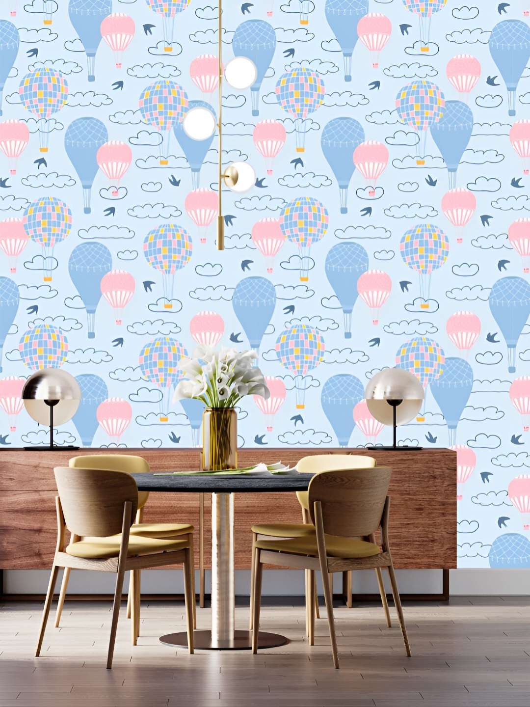 

DWELLSINDIA Blue & Pink Air Balloon Printed Waterproof Wallpaper