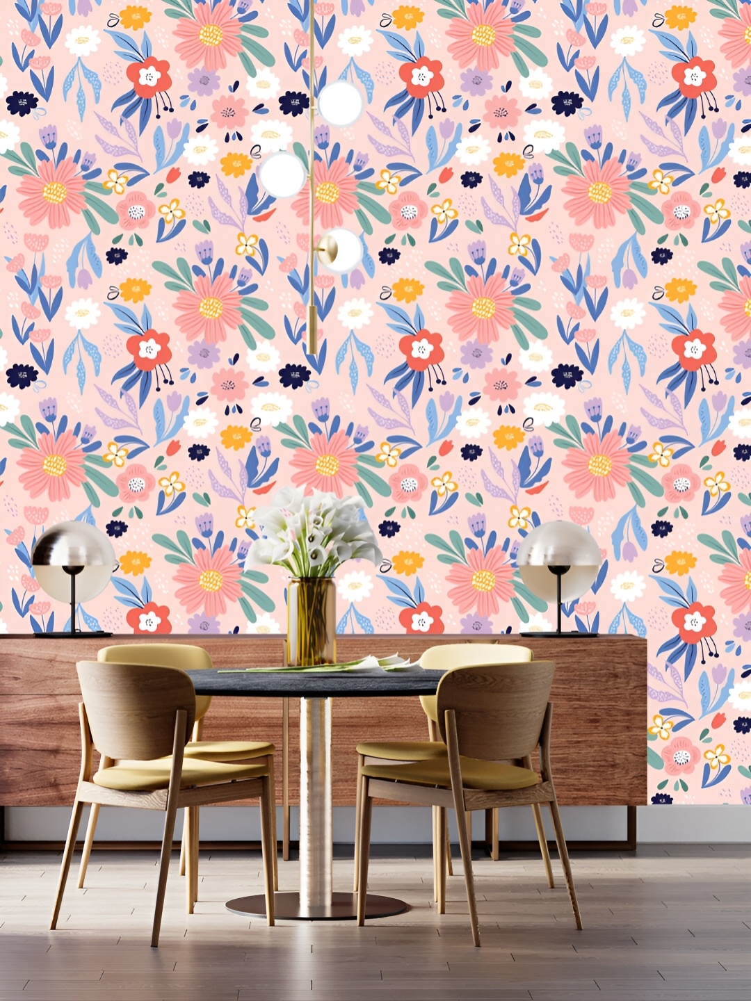 

DWELLSINDIA Pink & Blue Floral Printed Waterproof Wallpaper