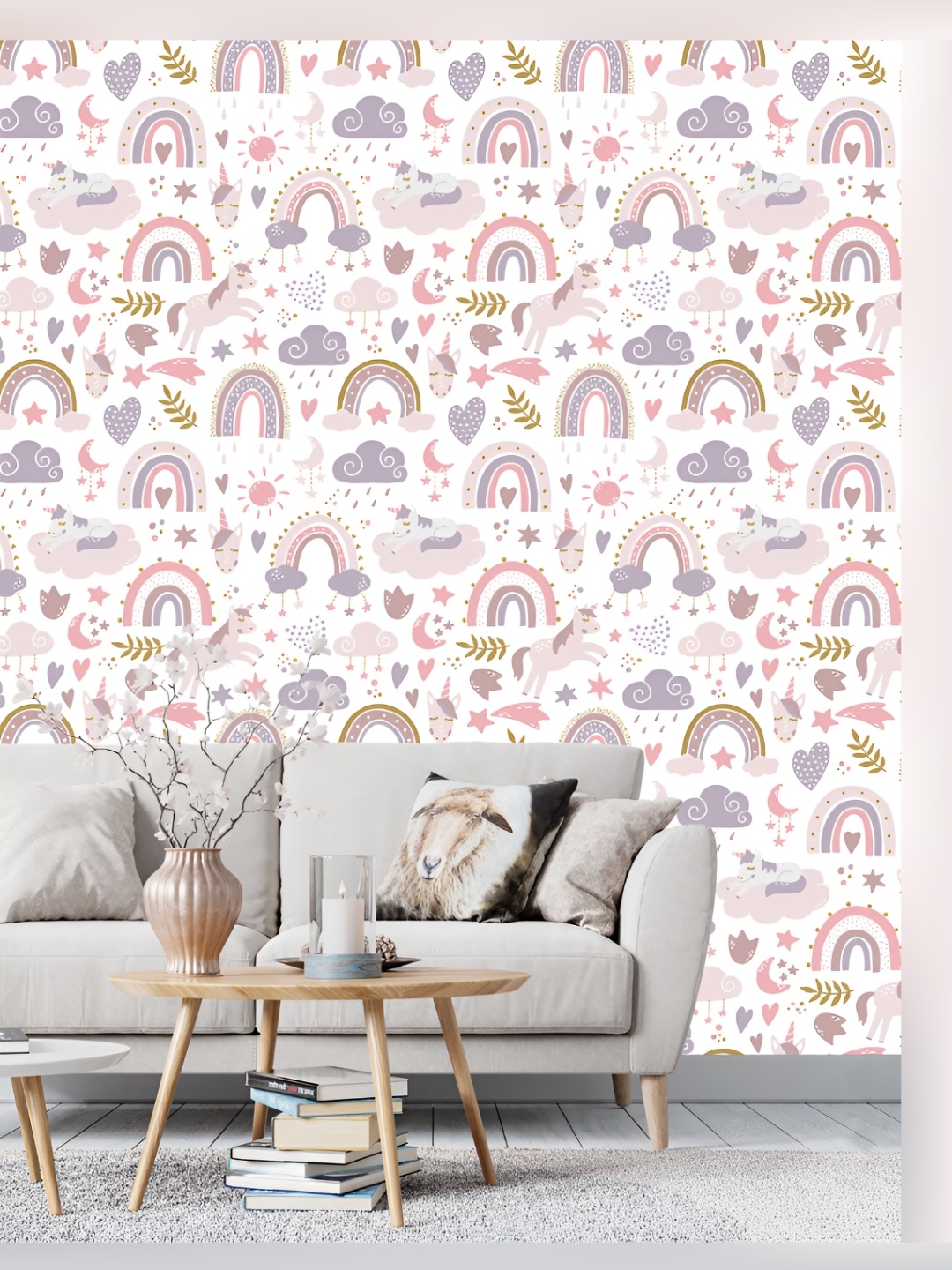 

DWELLSINDIA Purple & Pink Unicorn Pattern Self Adhesive Waterproof Removable Wallpaper