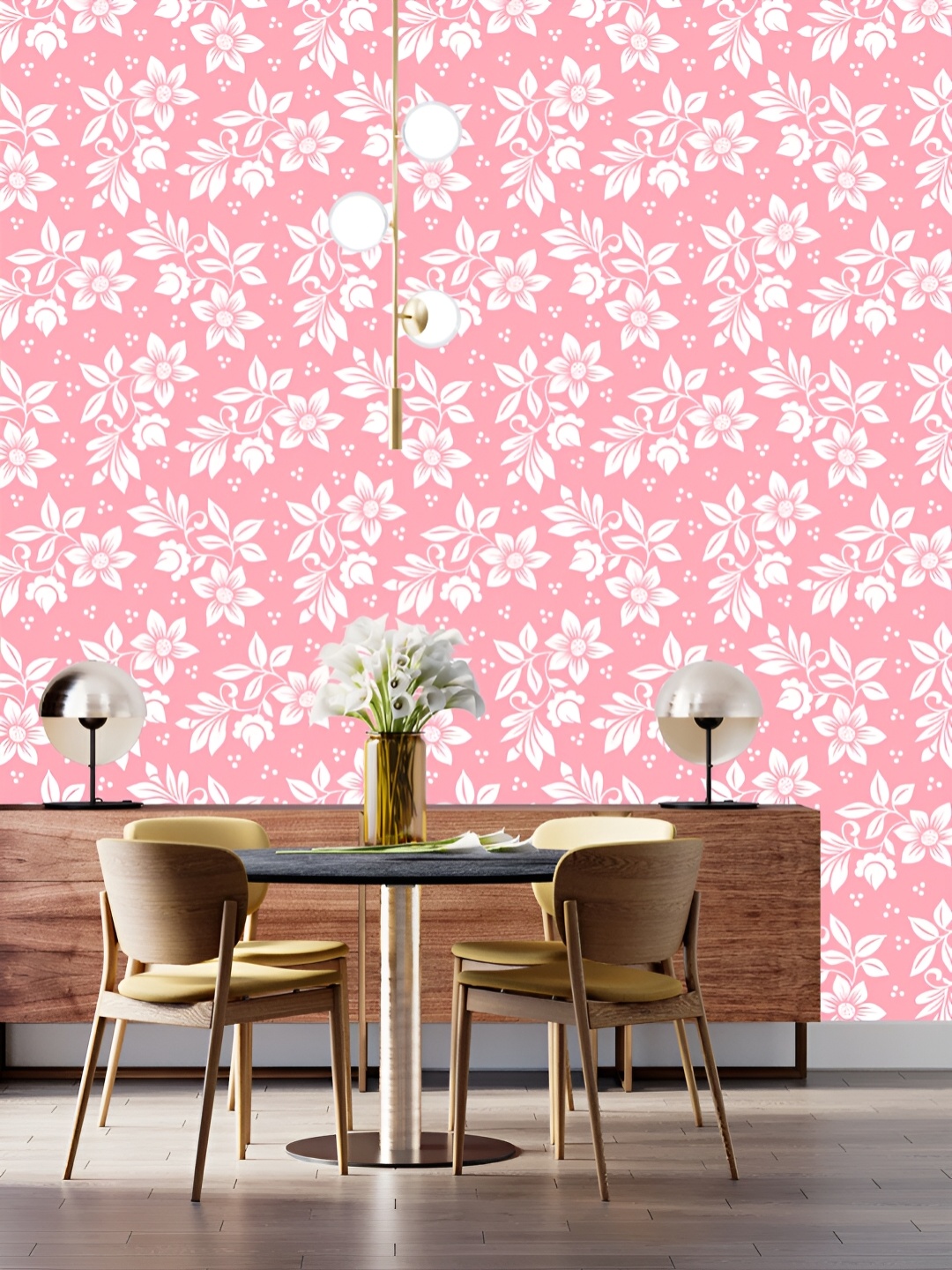 

DWELLSINDIA Pink & White Floral Printed Waterproof Wallpaper