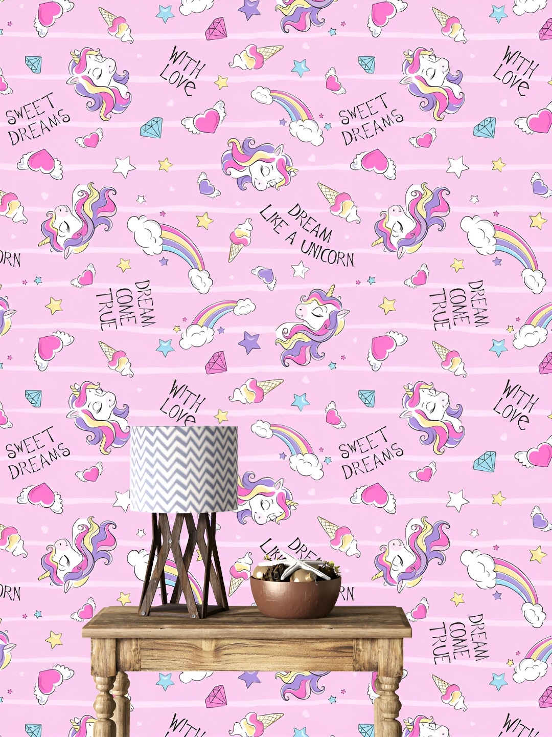 

DWELLSINDIA Pink & Black Dream Like a Unicorn Printed Waterproof Wallpaper