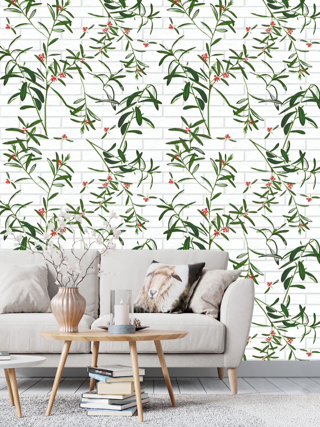 

DWELLSINDIA White & Green Leaf Printed Waterproof Wallpaper