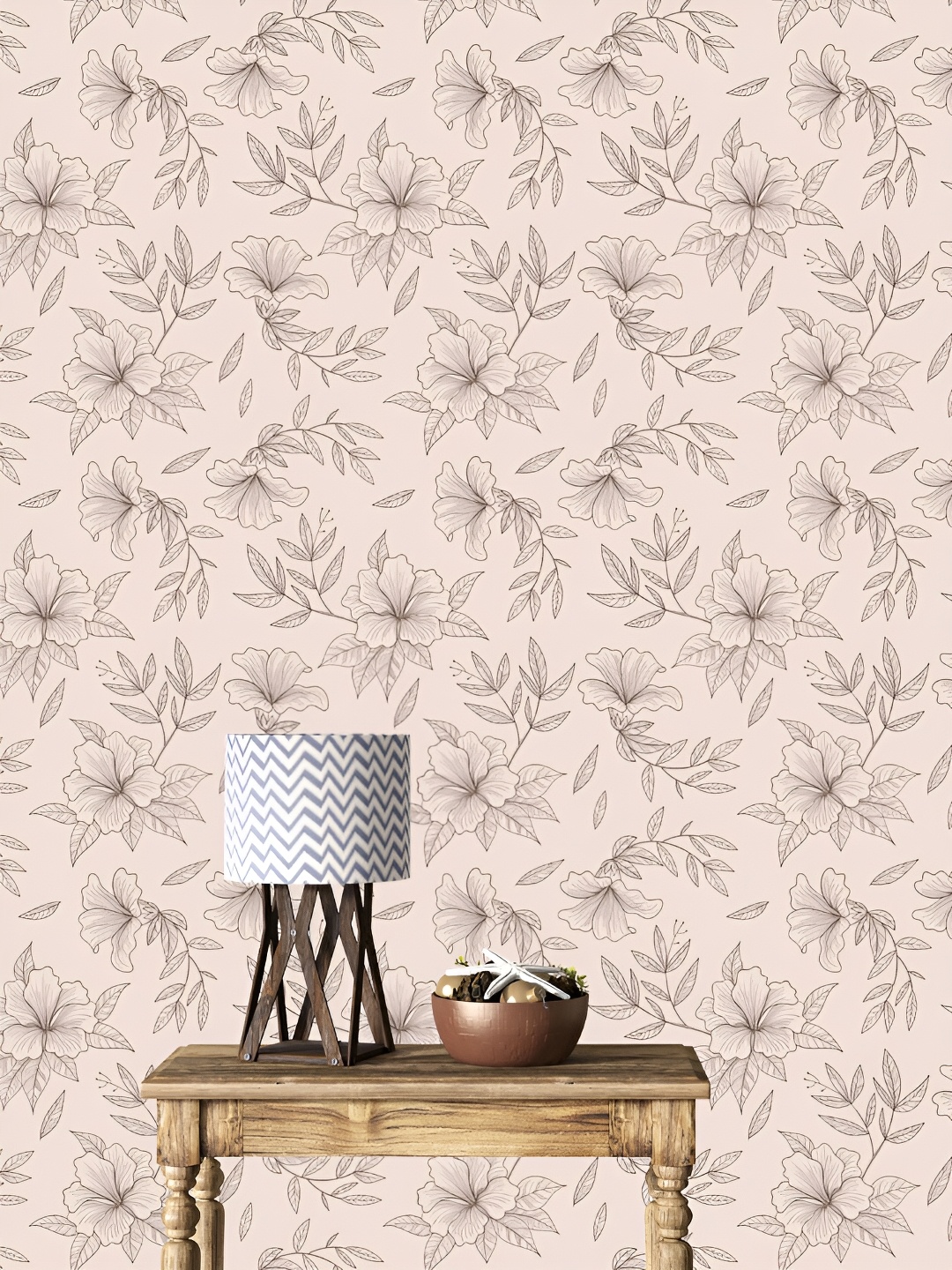 

DWELLSINDIA Beige Hibiscus Floral Printed Waterproof Wallpaper