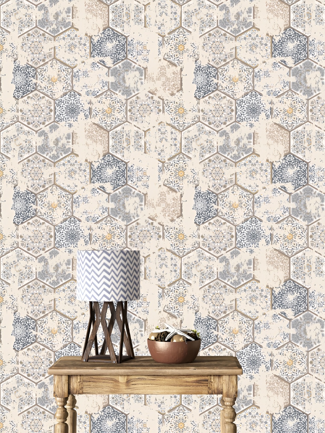 

DWELLSINDIA Beige & Grey Hexagon Printed Waterproof Wallpaper
