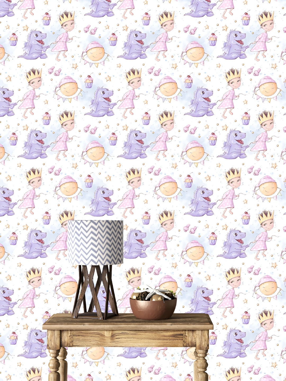 

DWELLSINDIA Purple & Pink Princess Pet Dragon Printed Self Adhesive Wallpaper