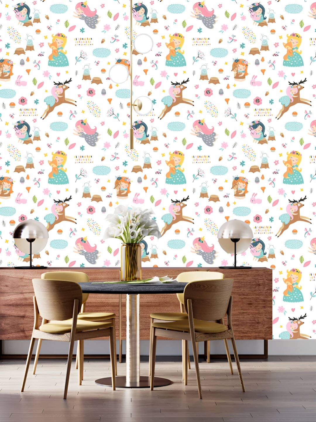 

DWELLSINDIA White & Blue Playing Princess Printed Waterproof Wallpaper