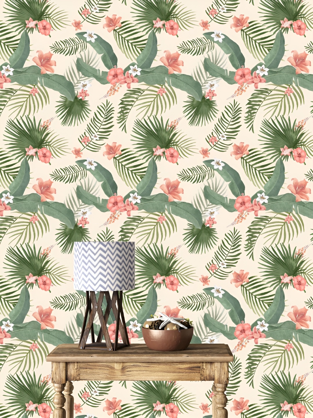 

DWELLSINDIA Beige & Green Floral Printed Waterproof Wallpaper