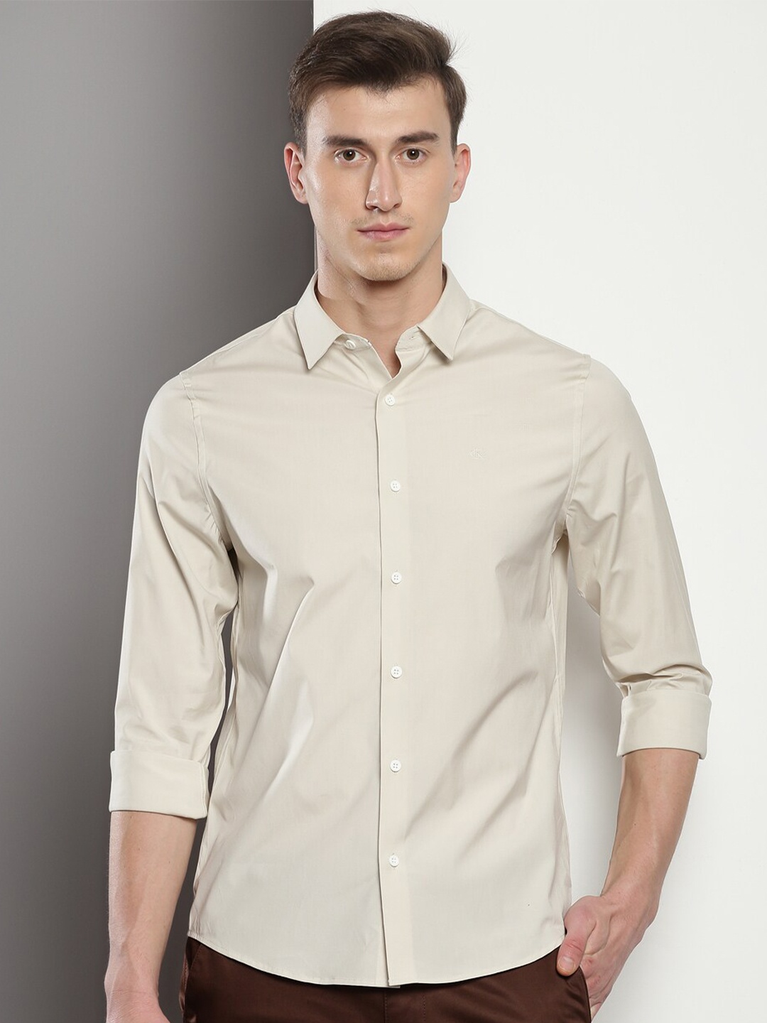 

Calvin Klein Slim Fit Casual Cotton Shirt, Beige