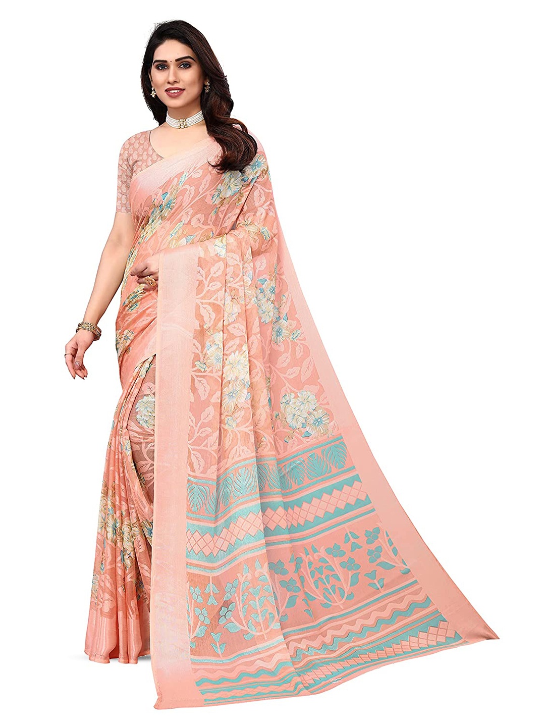 

Sitanjali Peach-Coloured & Peach-Coloured Brasso Saree