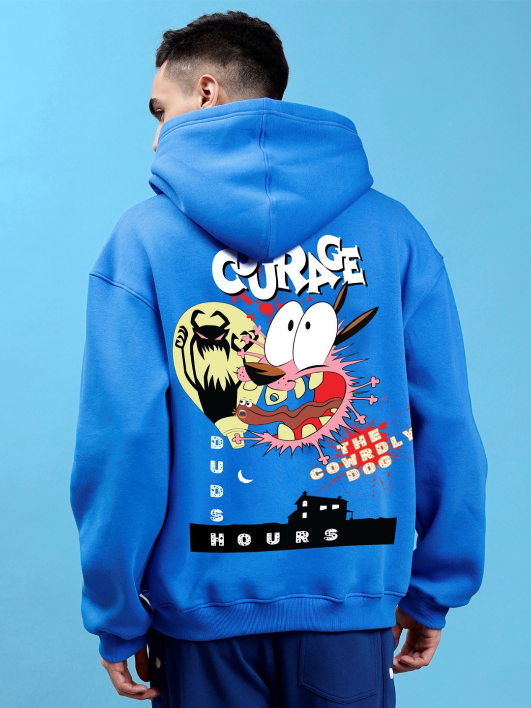 

WEARDUDS Printed Hooded Oversized Cotton & Fleece Sweatshirt, Blue