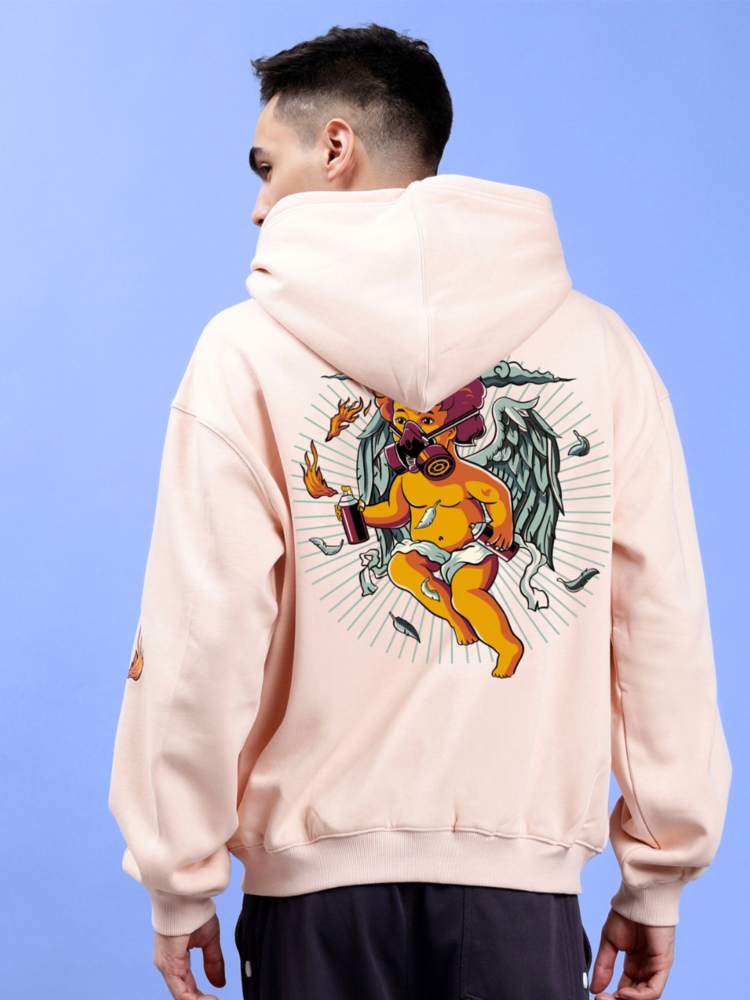 

WEARDUDS Drip Cupid Printed Hooded Oversized Cotton & Fleece Sweatshirt, Beige