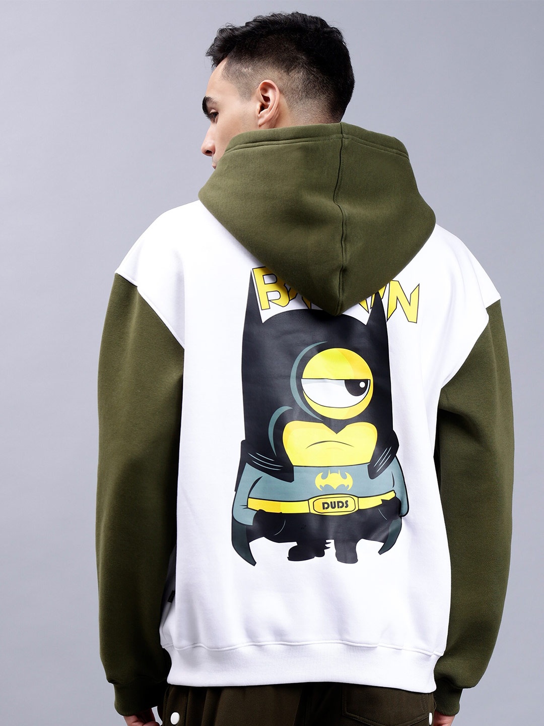 

WEARDUDS Batman Printed Hooded Oversized Cotton & Fleece Sweatshirt, White