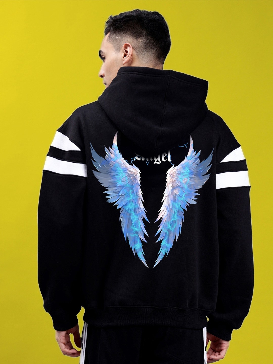 

WEARDUDS Printed Hooded Oversized Cotton & Fleece Sweatshirt, Black