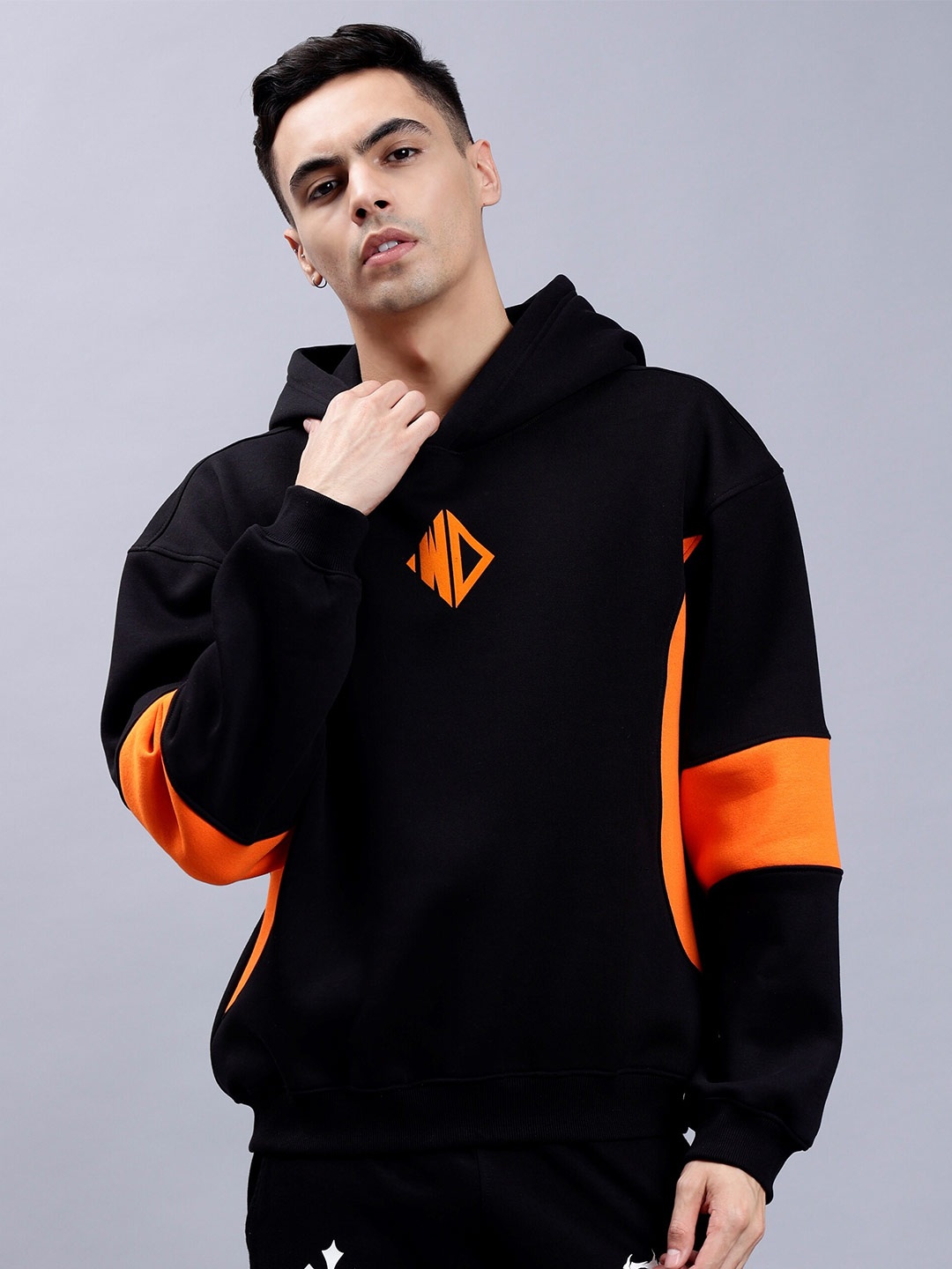 

WEARDUDS Colourblocked Hooded Oversized Cotton & Fleece Sweatshirt, Black