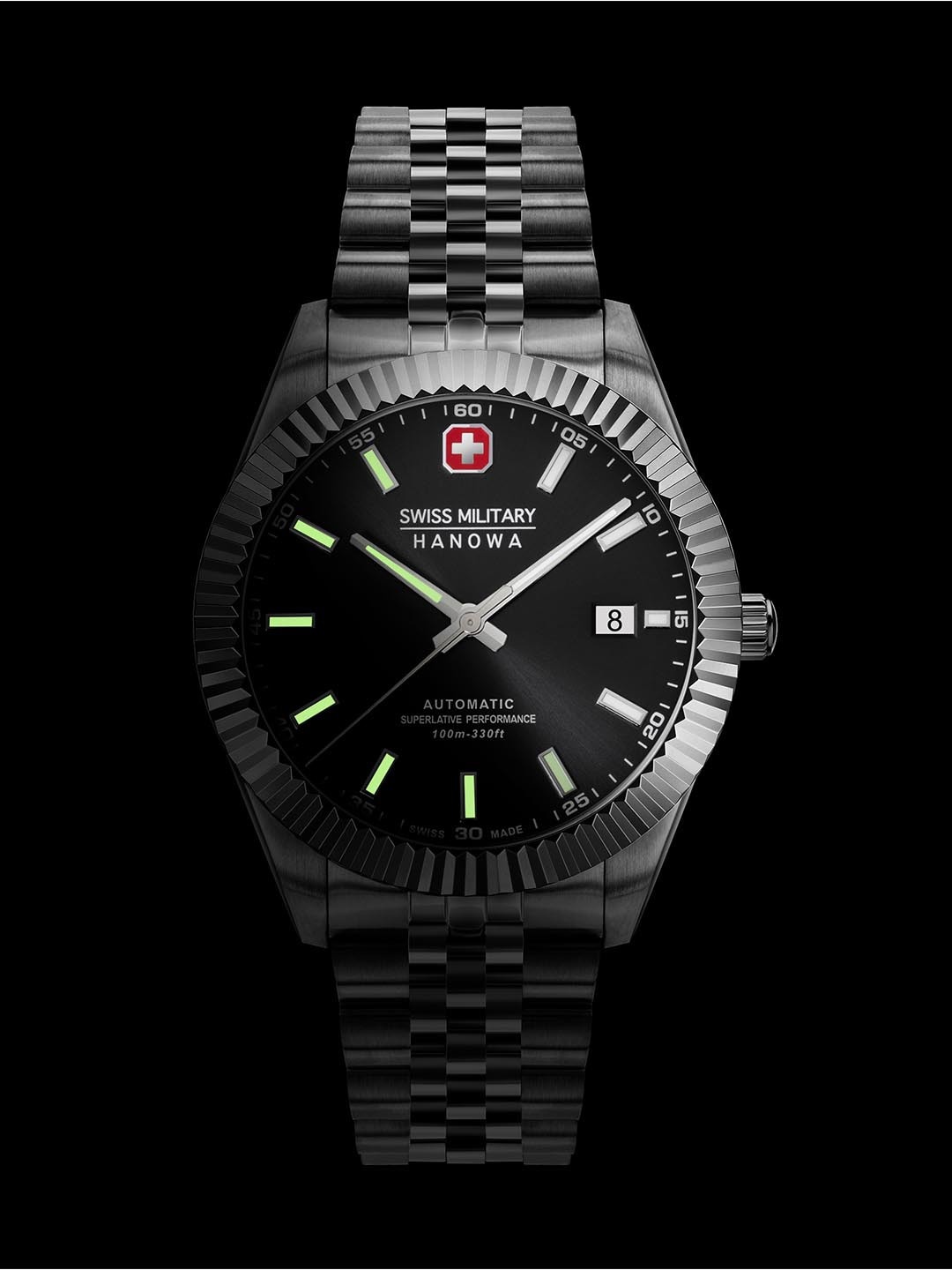 

SWISS MILITARY HANOWA Men Textured Dial & Stainless Steel Straps Analogue Watch S745LMGLSG, Black